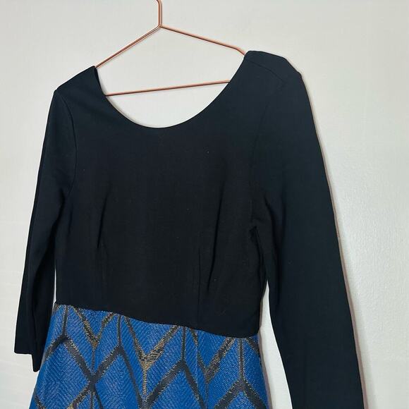 Slate & Willow Women's Blue Metallic Jacquard Crew Neckline Mini Dress Size 8 - Picture 5 of 11